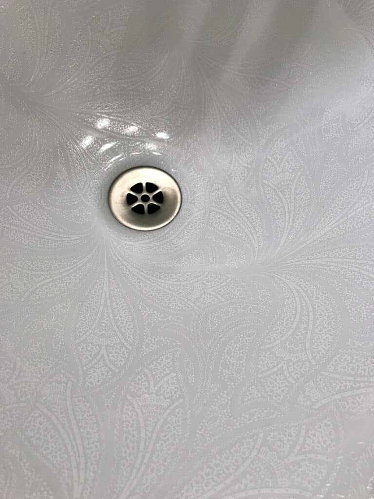 sink drain after custom kitchen, laundry and powder room remodeling project