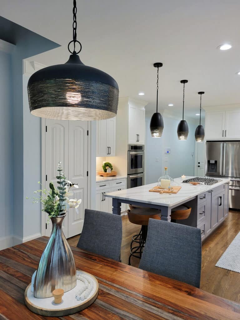 kitchen renovation with new island and pendant lighting