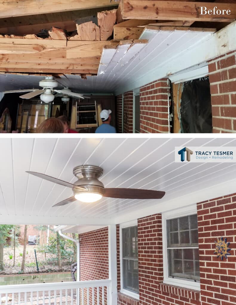 porch tree damage repair before and after home remodeling